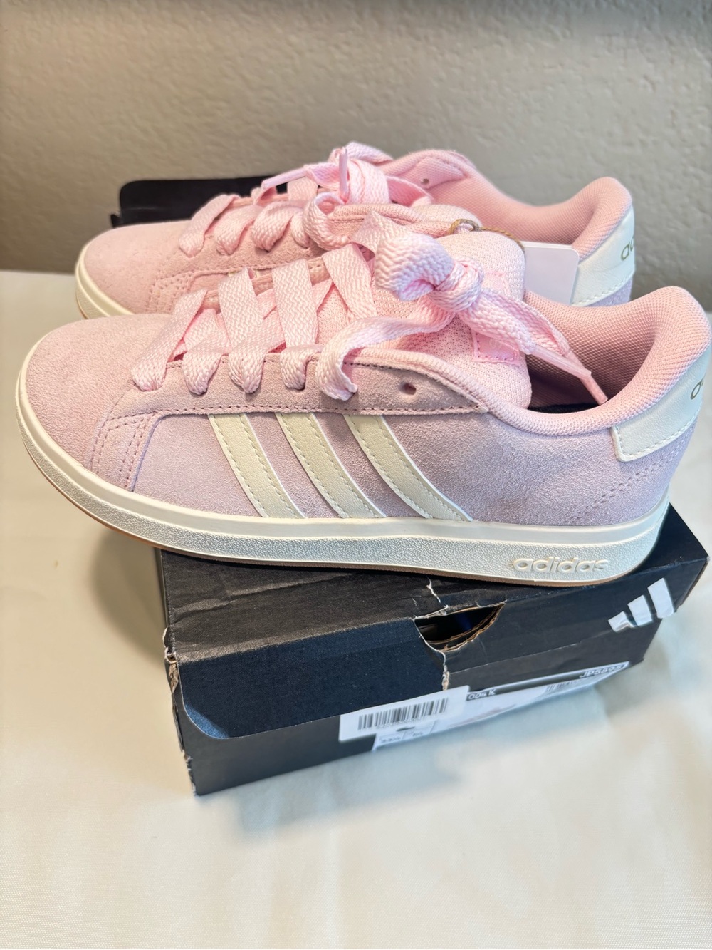 adidas Kids Pink Suede Sneaker with White 3-Stripes